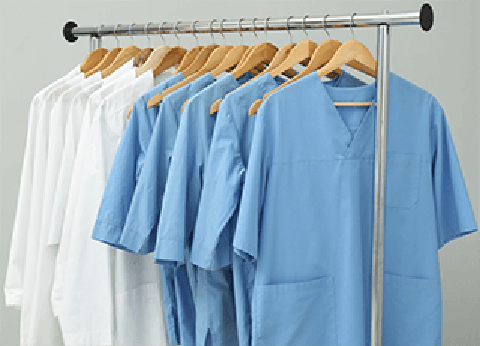 Woman in medical scrubs